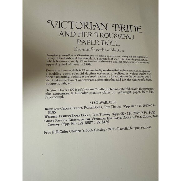 Victorian Bride & Trousseau Paper Doll Book Sneathen Mattox 1994 Dover - Picture 6 of 8